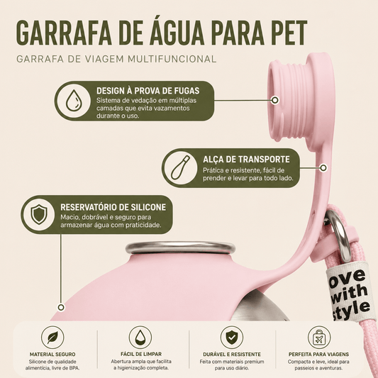 Botella de agua portátil Pokpaw para perros a prueba de fugas, botella de agua de viaje compacta para perros pequeños y gatos, botella de acero inoxidable, comedero para perros 2 en 1