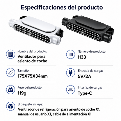 CoolRide Pro | Ventilador USB para Asiento de Coche