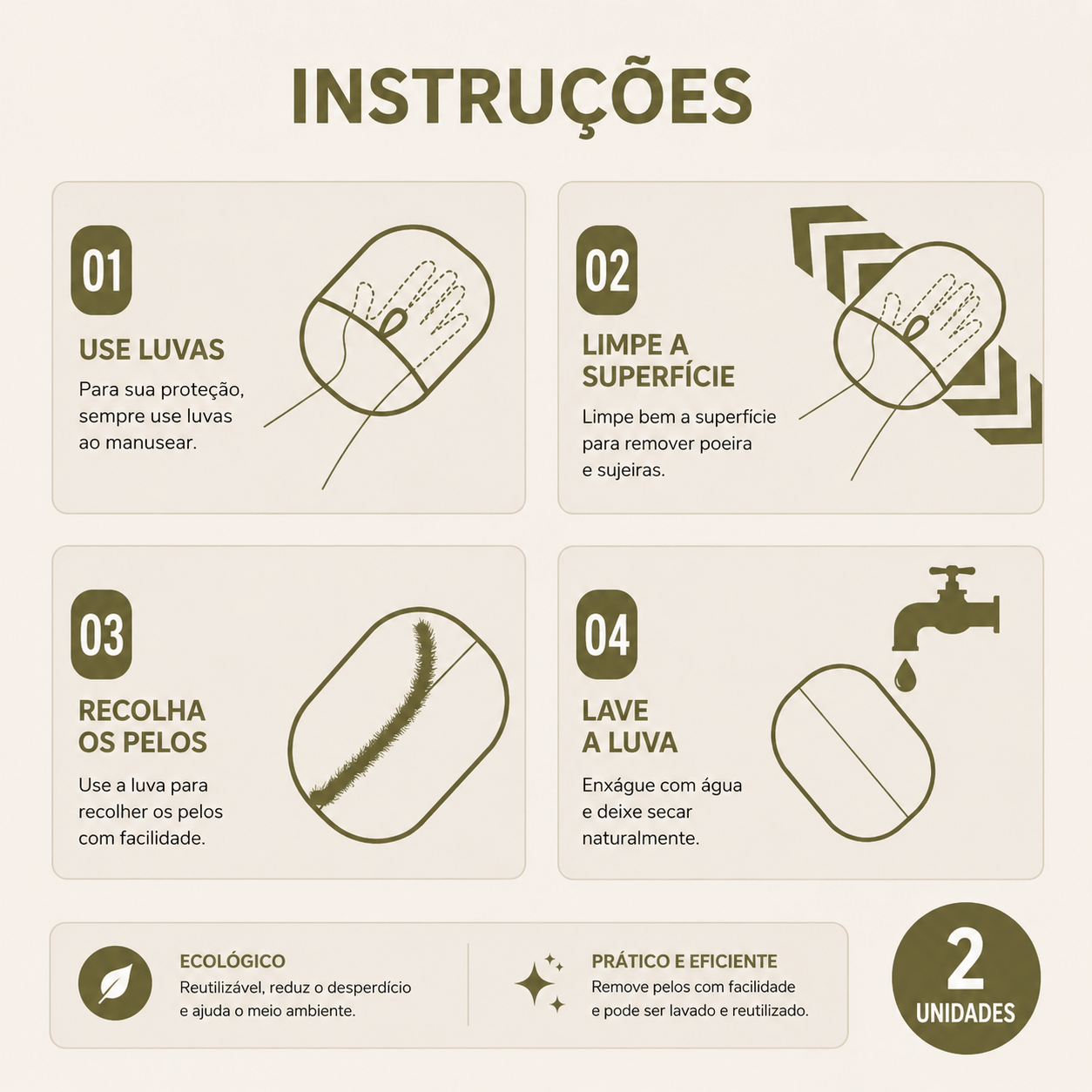 2 Luvas Removedoras de Pelos Reutilizáveis