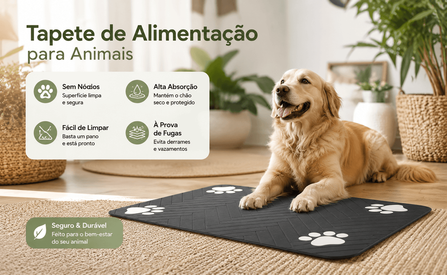 Tapete Absorvente para Comedouro de Cães e Gatos | Impermeável