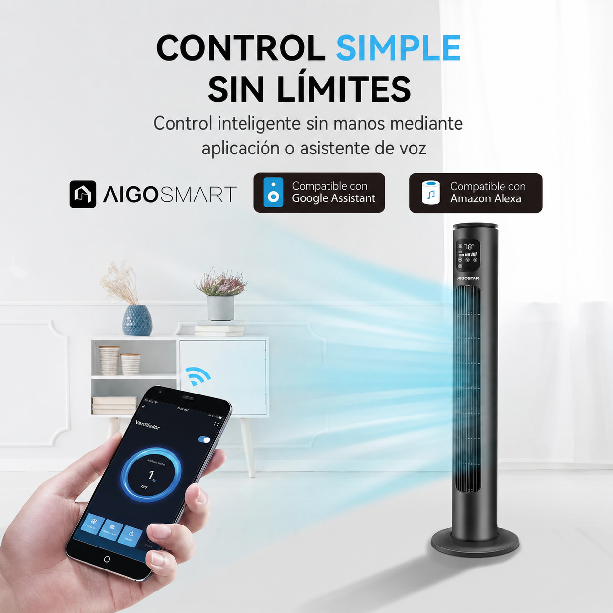 ❄️ Ventilador de Torre Inteligente AIGOSTAR 40" – Frescura Premium para tu Hogar