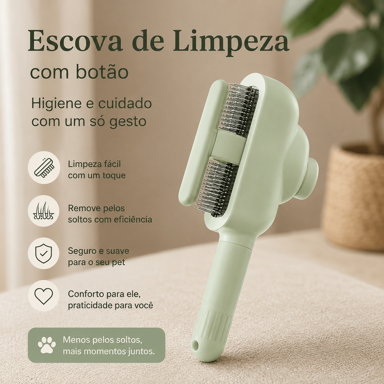 Escova Autolimpante para Gatos e Cães – Remove Pelos e Desembaraça sem Esforço