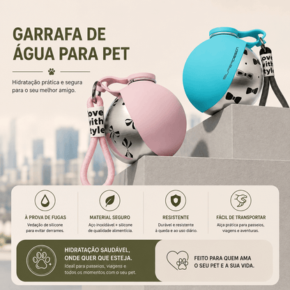 Botella de agua portátil Pokpaw para perros a prueba de fugas, botella de agua de viaje compacta para perros pequeños y gatos, botella de acero inoxidable, comedero para perros 2 en 1