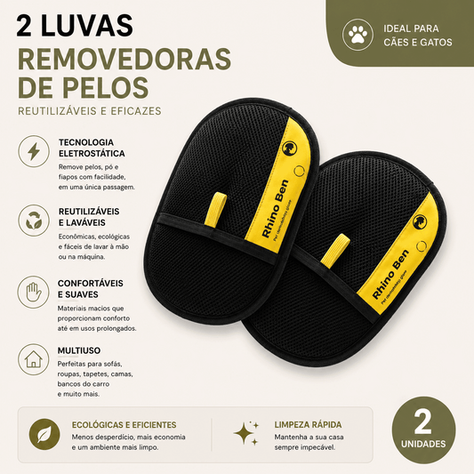 2 Luvas Removedoras de Pelos Reutilizáveis