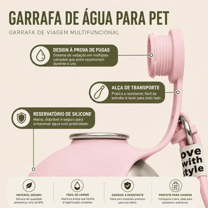 Botella de agua portátil Pokpaw para perros a prueba de fugas, botella de agua de viaje compacta para perros pequeños y gatos, botella de acero inoxidable, comedero para perros 2 en 1