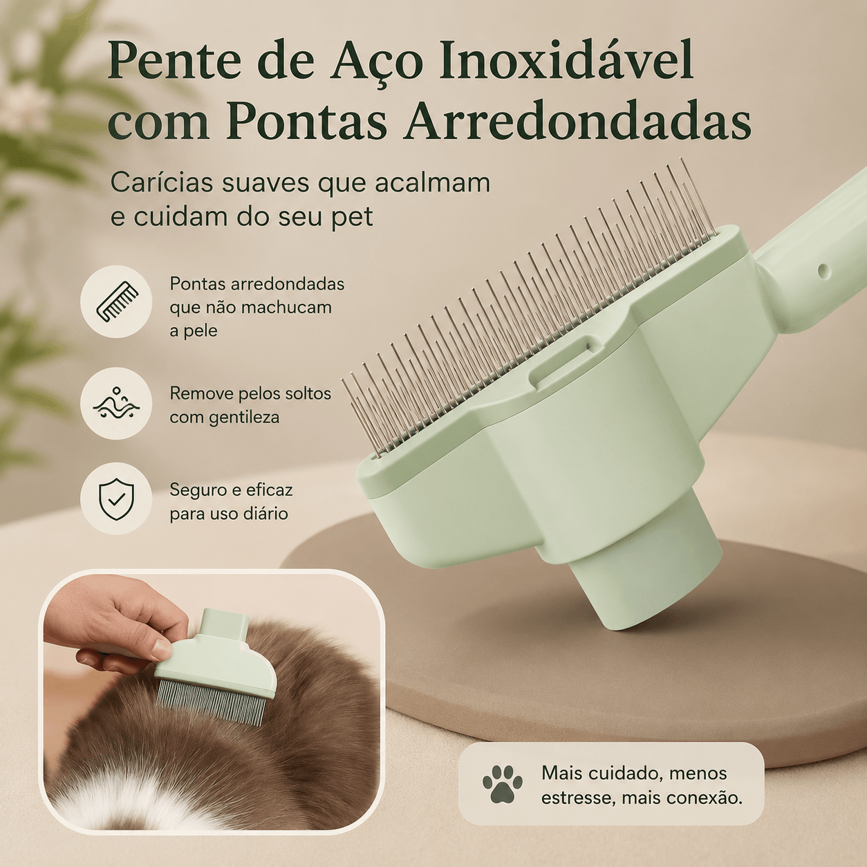 Escova Autolimpante para Gatos e Cães – Remove Pelos e Desembaraça sem Esforço