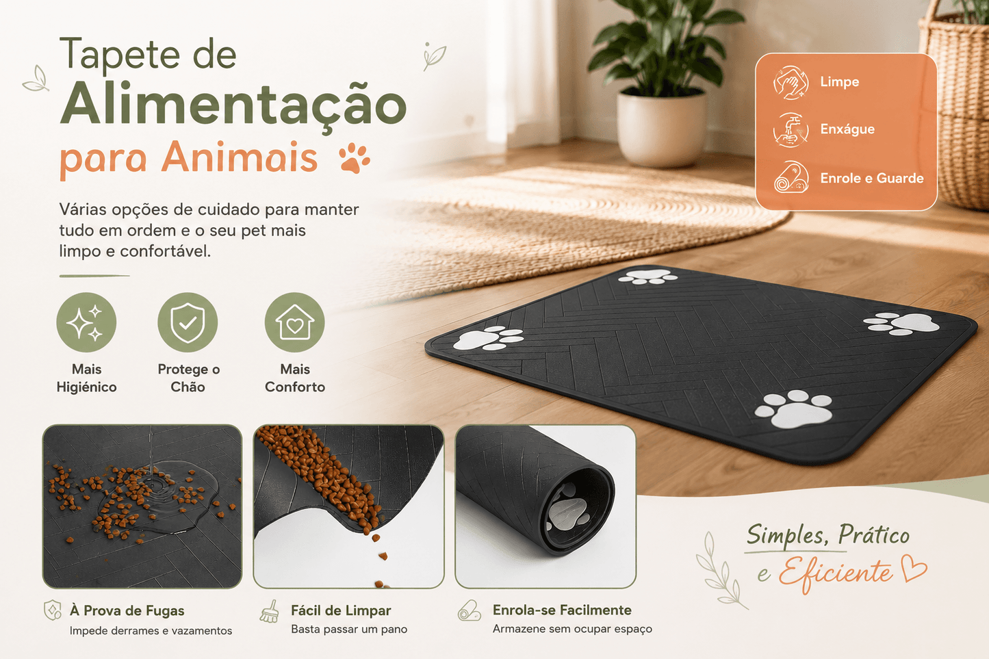 Tapete Absorvente para Comedouro de Cães e Gatos | Impermeável