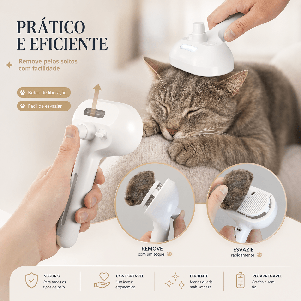 Cepillo 3 en 1 para Mascotas | Vapor, Masaje y Eliminación de Pelo