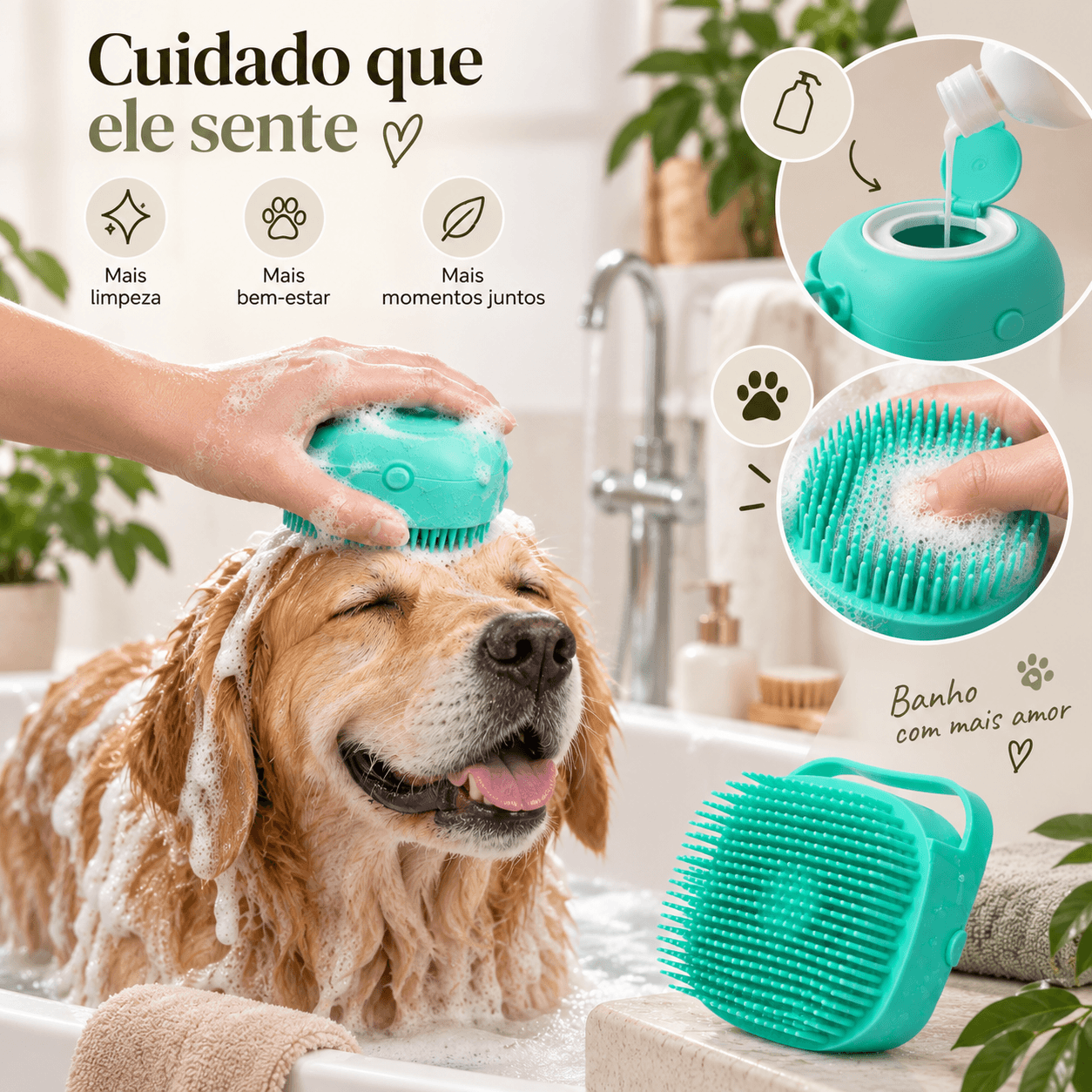 Escova 2 em 1 com Dispensador de Champô