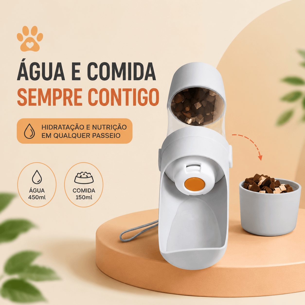 Garrafa Portátil 2 em 1 para Cães e Gatos – Água + Ração | 500ml