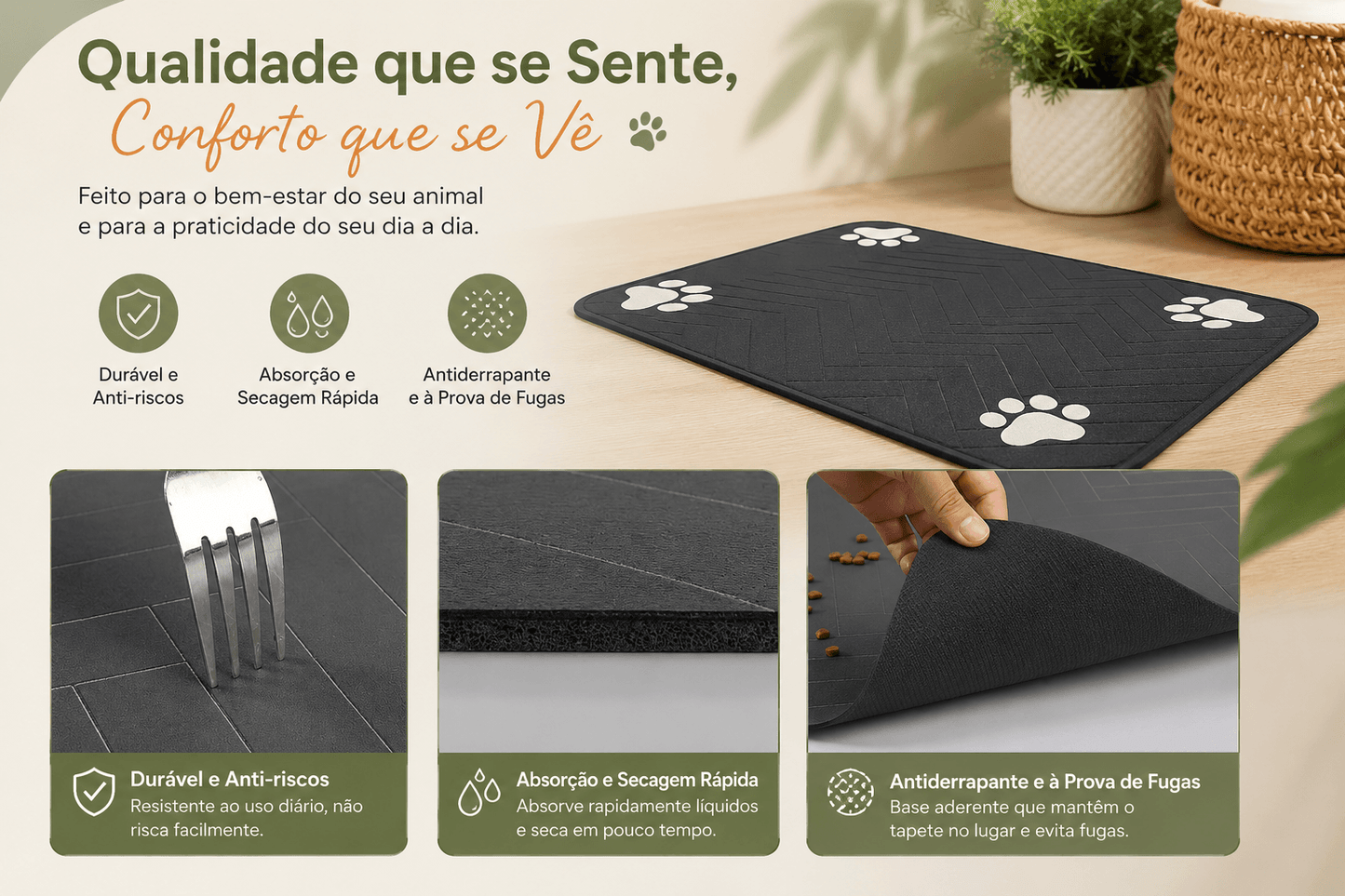 Tapete Absorvente para Comedouro de Cães e Gatos | Impermeável