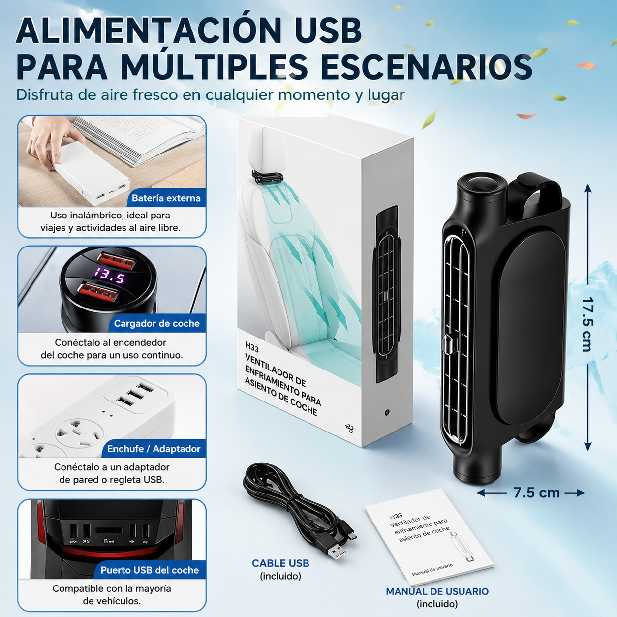 CoolRide Pro | Ventilador USB para Asiento de Coche