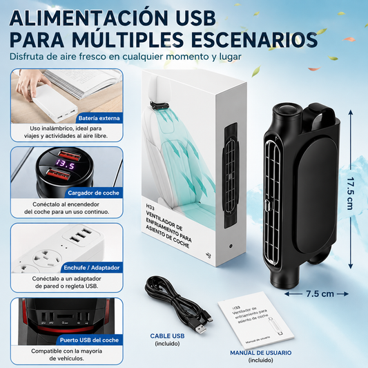 CoolRide Pro | Ventilador USB para Asiento de Coche