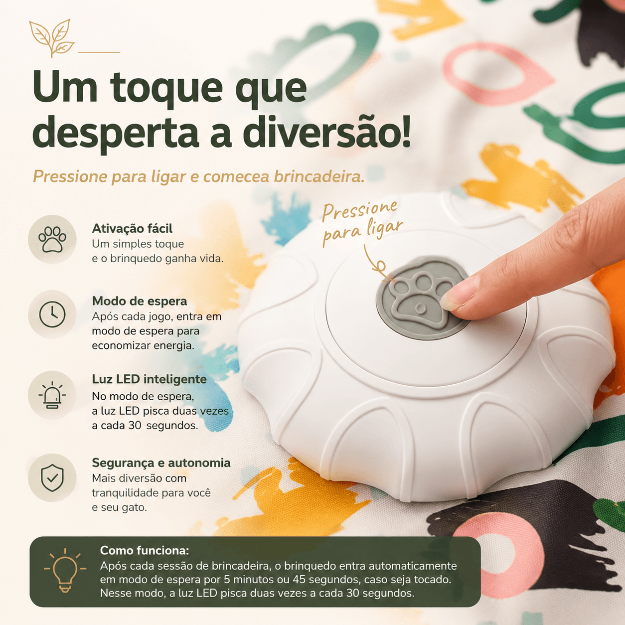 Tapete Inteligente para Gatos | Brinquedo Interativo Automático USB-C