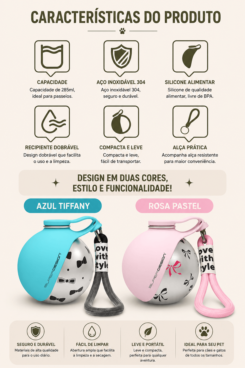 Botella de agua portátil Pokpaw para perros a prueba de fugas, botella de agua de viaje compacta para perros pequeños y gatos, botella de acero inoxidable, comedero para perros 2 en 1
