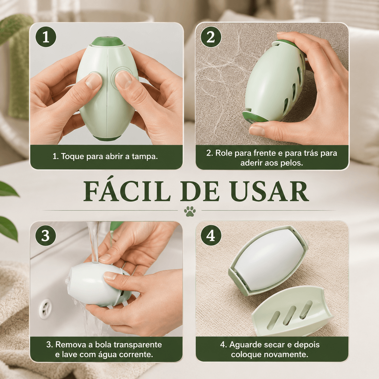 Removedor de Pelos e Fiapos Reutilizável – Lavável e Portátil