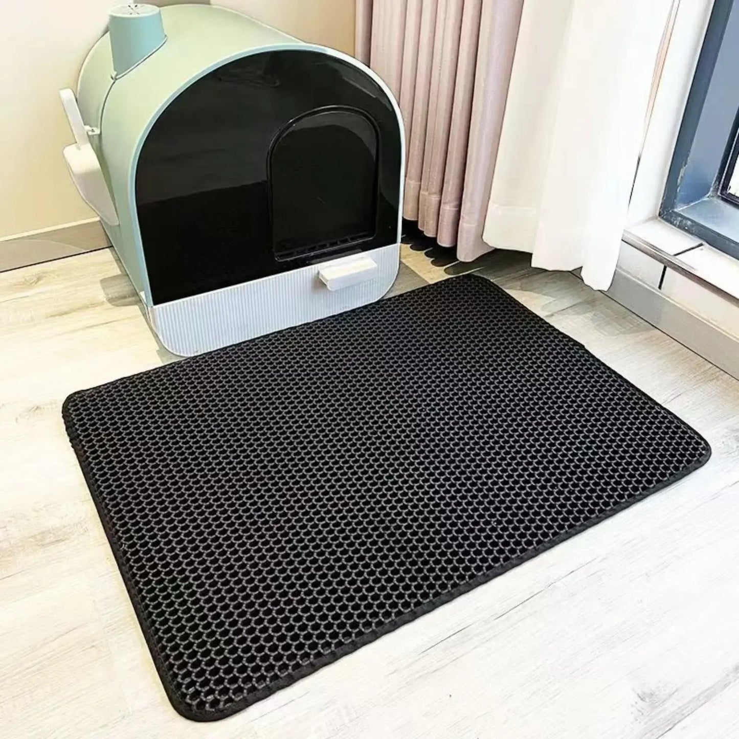 Alfombrilla sanitaria para gatos extragrande resistente impermeable 2 capas antideslizante lavable protector de suelo para mascotas y detenedor de arena para arenero