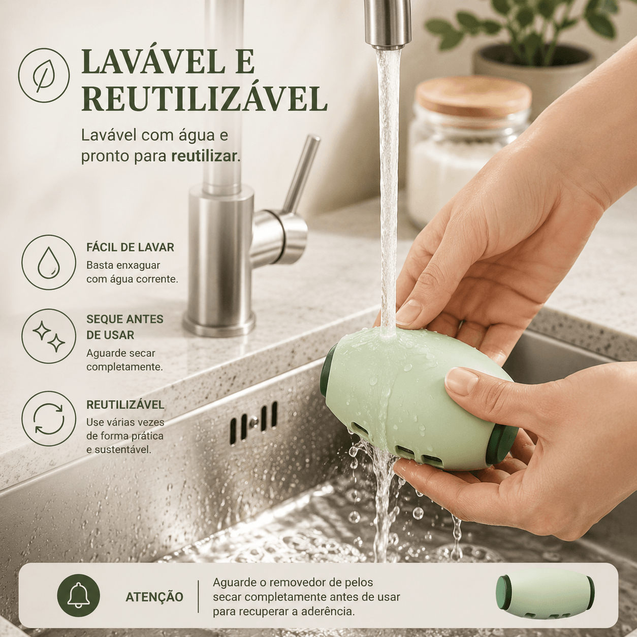 Removedor de Pelos e Fiapos Reutilizável – Lavável e Portátil