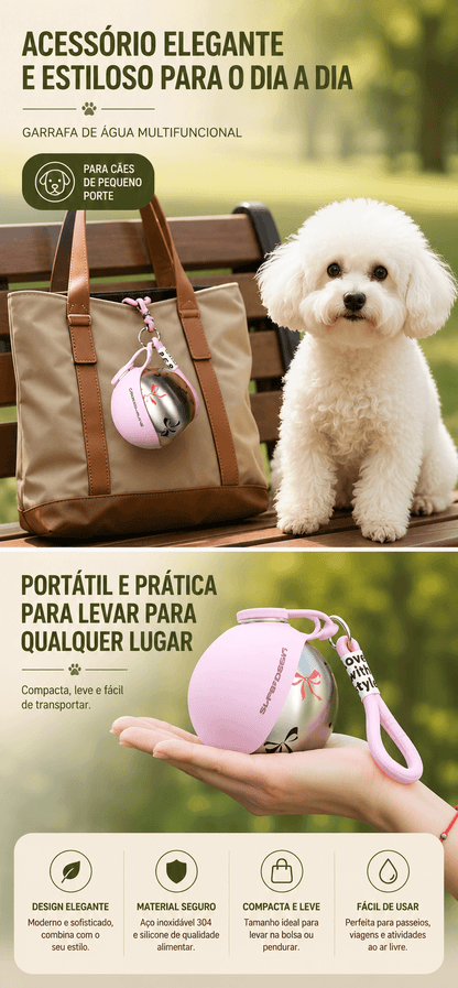 Botella de agua portátil Pokpaw para perros a prueba de fugas, botella de agua de viaje compacta para perros pequeños y gatos, botella de acero inoxidable, comedero para perros 2 en 1